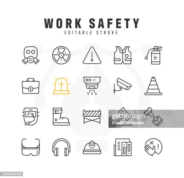 stockillustraties, clipart, cartoons en iconen met work safety line icon set. editable stroke. pixel perfect. - safe