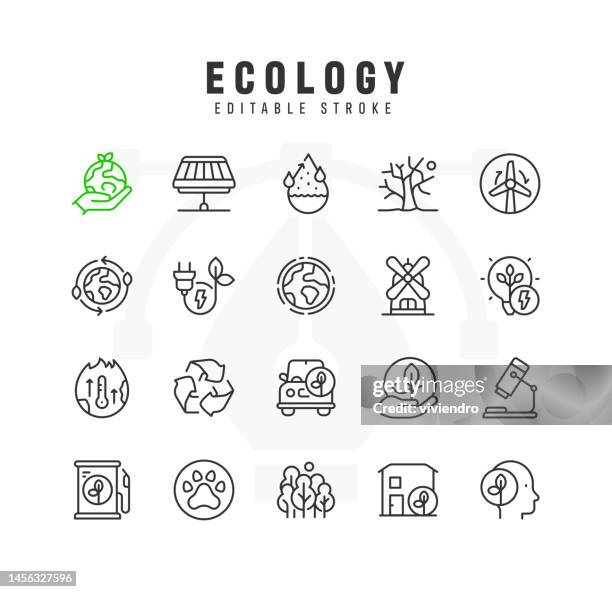 ecology line icon set. editable stroke. pixel perfect. - water globe stock illustrations