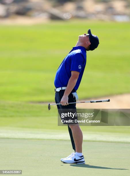 Bradley Smith of England reacts to a poor long putt on the 18th hole during the second round of the G4D Tour @ Hero Cup on on Day Two of the Hero Cup...