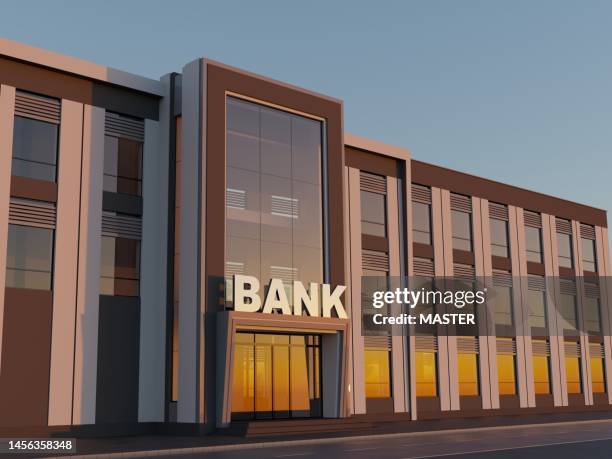 bank building 3d render - banken stock-fotos und bilder