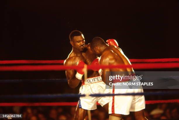 Main Event Match and Winners Circle Evander Holyfield And Dwight Muhammad Qawi on January 17, 1986 in Atlanta Georgia.