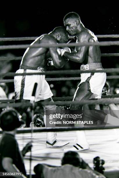 Main Event Match and Winners Circle Evander Holyfield And Dwight Muhammad Qawi on January 17, 1986 in Atlanta Georgia.