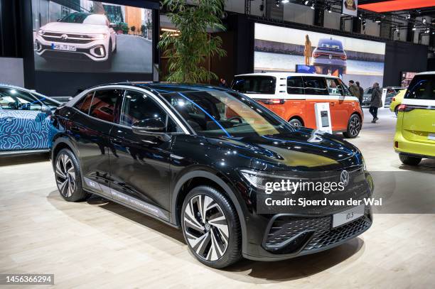 Volkswagen ID.5 full electric SUV car on display at Brussels Expo on January 13, 2023 in Brussels, Belgium.