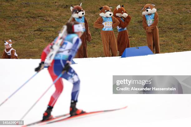 Anais Chevalier-Bouchet of France competes during the Women 4x6 km Relay at Chiemgau-Arena of the BMW IBU World Cup Biathlon Ruhpolding on January...