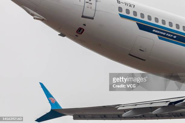 Boeing 737 Max 8 airplane of China Southern Airlines lands at Wuhan Tianhe International Airport as the Boeing 737 Max returns to passenger flying in...