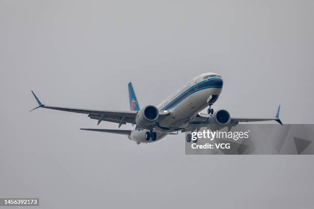 Boeing 737 Max 8 airplane of China Southern Airlines lands at Wuhan Tianhe International Airport as the Boeing 737 Max returns to passenger flying in...