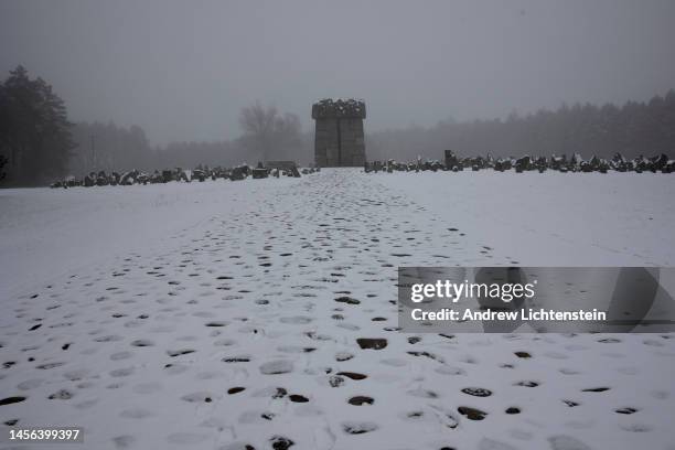 Raised stones serve as a memorial where the gas chambers once stood at the Treblinka Extermination Camp, built by the Nazis in 1942 to exterminate...