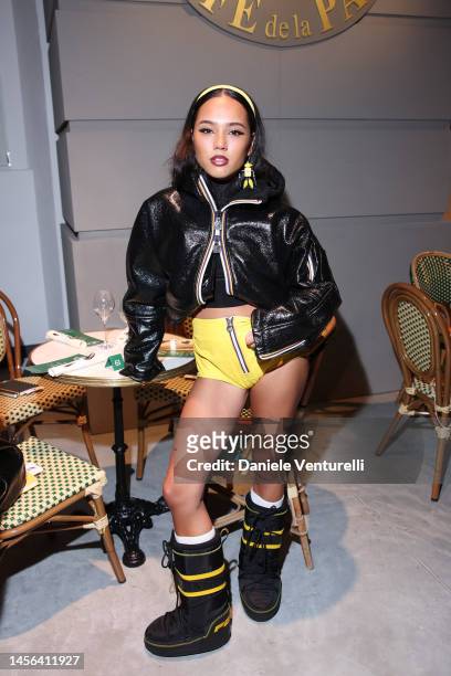Mai Lee is seen front row at the K-Way fashion show during the Milan Menswear Fall/Winter 2023/2024 on January 14, 2023 in Milan, Italy.