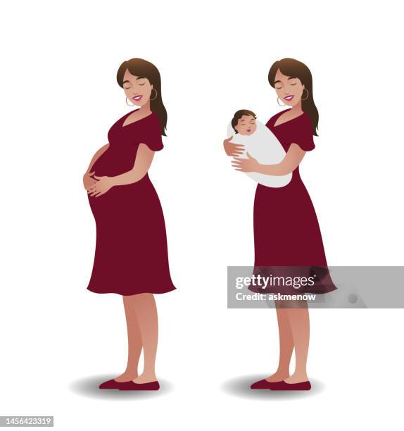 happy pregnant woman - baby white background stock illustrations