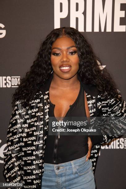 Lady Leshurr arrives at the KSI vs FaZe Temperrr MF Cruiserweight Title Fight at OVO Arena Wembley on January 14, 2023 in London, England.