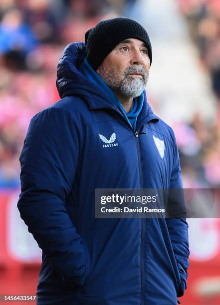 Head coach Jorge Sampaoli of Sevilla FC looks on during the LaLiga Santander match between Girona FC and Sevilla FC at Montilivi Stadium on January...