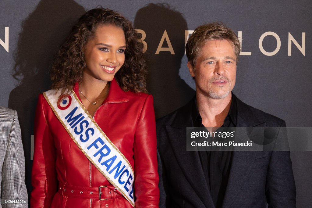 Miss France 2023 Indira Ampiot and actor Brad Pitt attend the... News