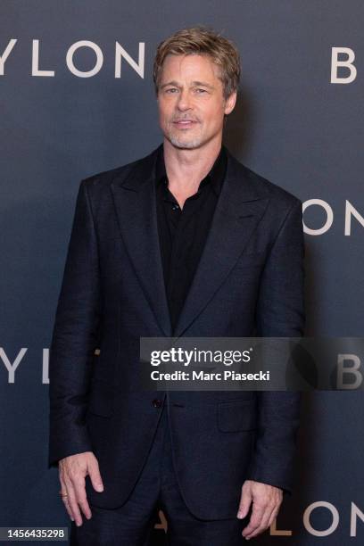 Actor Brad Pitt attends the "Babylon" Paris Premiere at Le Grand Rex on January 14, 2023 in Paris, France.