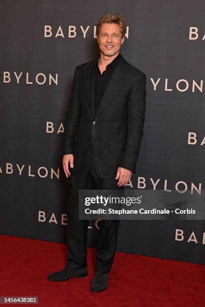 Actor Brad Pitt attends the "Babylon" Paris Premiere at le Grand Rex on January 14, 2023 in Paris, France.