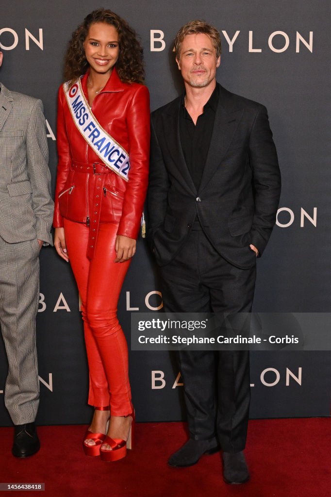Miss France 2023 Indira Ampiot and actor Brad Pitt attend the... News