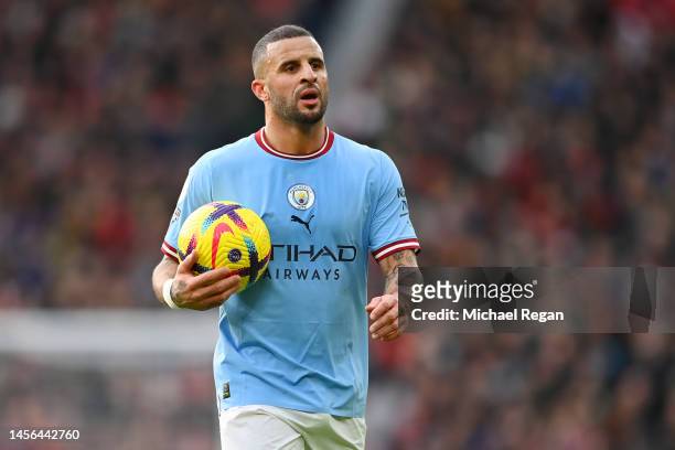 Kyle Walker of Manchester City in action during the Premier League match between Manchester United and Manchester City at Old Trafford on January 14,...