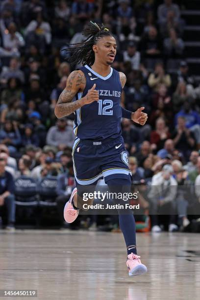 Ja Morant of the Memphis Grizzlies during the game against the San Antonio Spurs at FedExForum on January 11, 2023 in Memphis, Tennessee. NOTE TO...