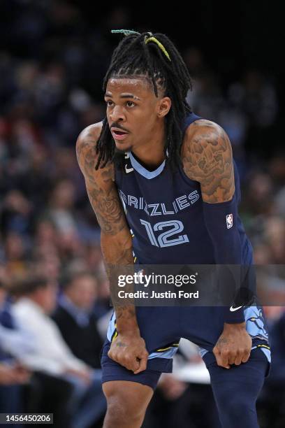 Ja Morant of the Memphis Grizzlies during the game against the San Antonio Spurs at FedExForum on January 11, 2023 in Memphis, Tennessee. NOTE TO...