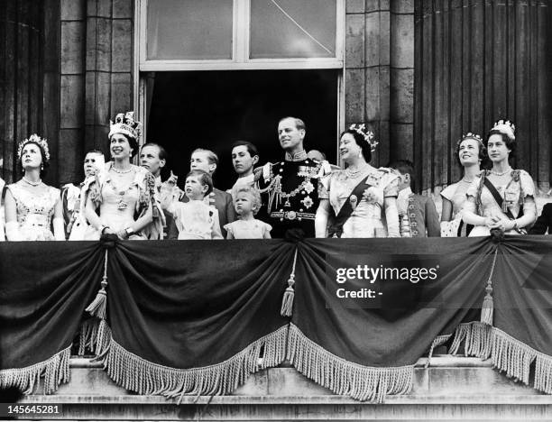 Britain's Queen Elizabeth II , accompanied by Prince Philip, Duke of Edinburgh , Prince Charles , Princess Anne , Queen mother Elizabeth and Princess...