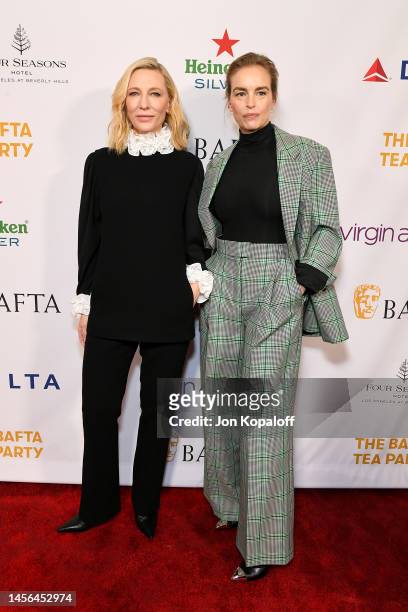 Cate Blanchett and Nina Hoss attend The BAFTA Tea Party at Four Seasons Hotel Los Angeles at Beverly Hills on January 14, 2023 in Los Angeles,...