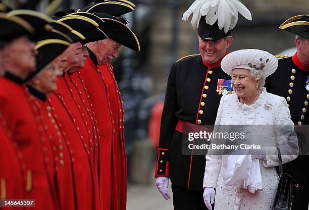 Queen Elizabeth II arrives at Chelsea Pier on June 3, 2012 in London, England. For only the second time in its history the UK celebrates the Diamond...