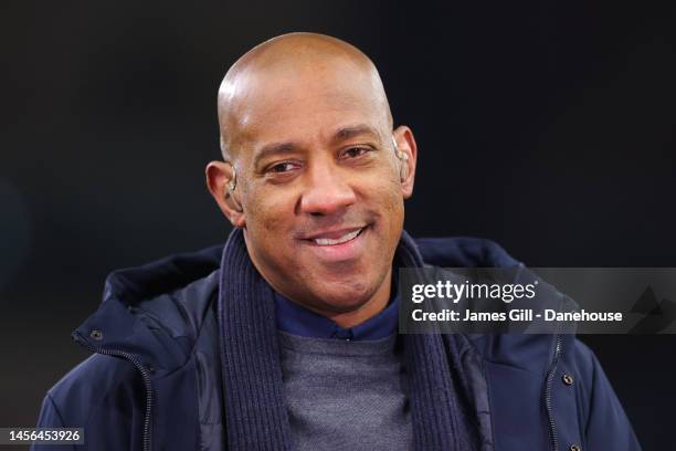 Pundit Dion Dublin prior to the Premier League match between Aston Villa and Leeds United at Villa Park on January 13, 2023 in Birmingham, England.