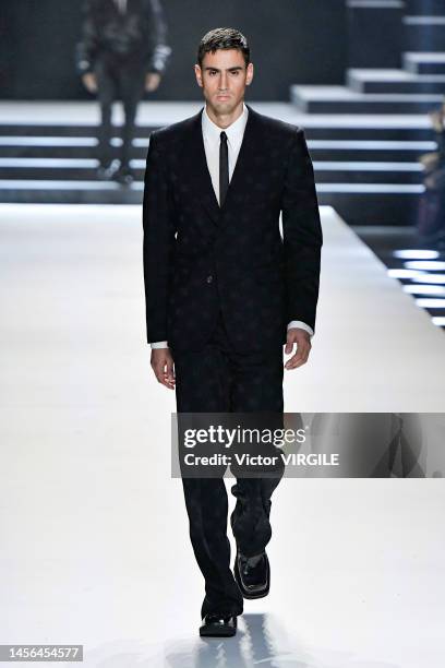 Model walks the runway during the Dolce Gabbana Ready to Wear Fall/Winter 2023-2024 fashion show as part of the Milan Men Fashion Week on January 14,...