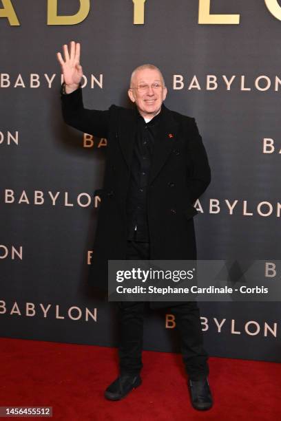 Jean Paul Gaultier attends the "Babylon" Paris Premiere at le Grand Rex on January 14, 2023 in Paris, France.