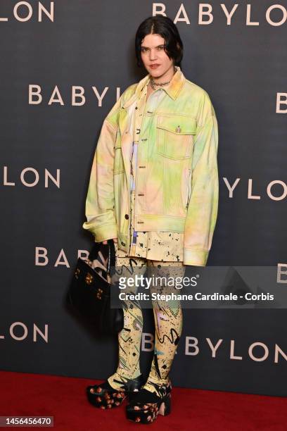 Soko attends the "Babylon" Paris Premiere at le Grand Rex on January 14, 2023 in Paris, France.