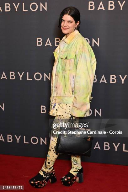 Soko attends the "Babylon" Paris Premiere at le Grand Rex on January 14, 2023 in Paris, France.