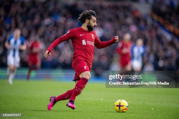 Mohamed Salah of Liverpool FC control ball during the Premier League match between Brighton & Hove Albion and Liverpool FC at American Express...