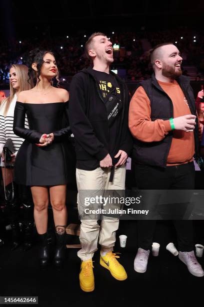 Musician Talia Mar, YouTube Personality Simon Minter, also known as Miniminter, and Musician Randolph look on prior to the MF Cruiserweight Title...