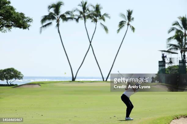 Hayden Buckley of the United States plays a second shot on the 14th hole during the third round of the Sony Open in Hawaii at Waialae Country Club on...