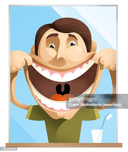 health of mouth - man looking inside mouth illustrated stock illustrations