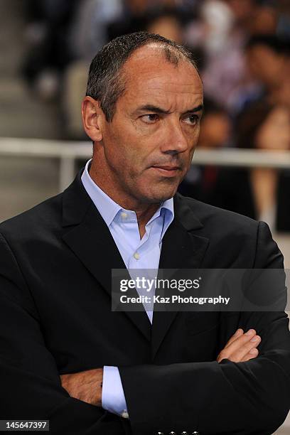 Oman head coach Paul Le Guen looks on during the FIFA World Cup Brazil Asian Qualifier match between Japan and Oman at Saitama Stadium on June 3,...