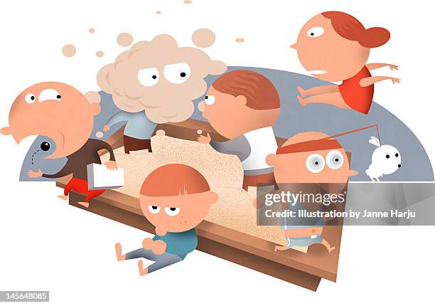 kids in sand box - indoor playground stock illustrations