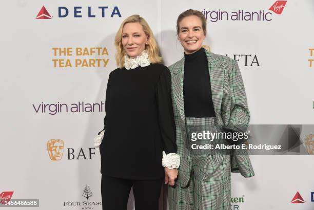 Cate Blanchett and Nina Hoss attend The BAFTA Tea Party at the Four Seasons Hotel Los Angeles at Beverly Hills on January 14, 2023 in Los Angeles,...