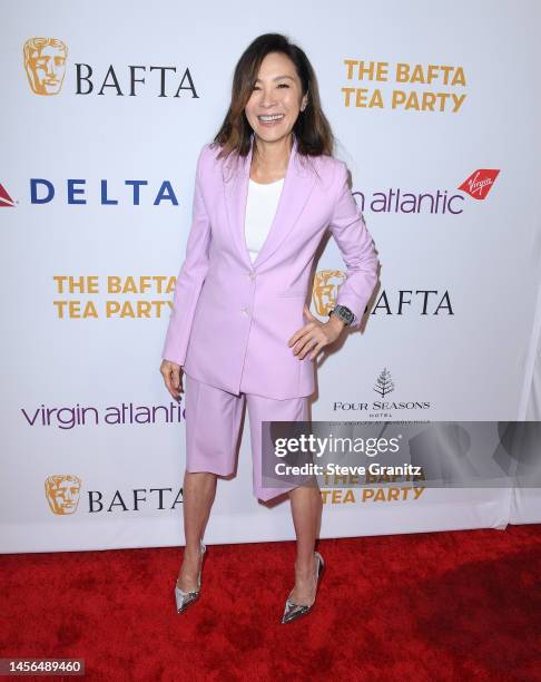 Michelle Yeoharrives at the The BAFTA Tea Party at Four Seasons Hotel Los Angeles at Beverly Hills on January 14, 2023 in Los Angeles, California.