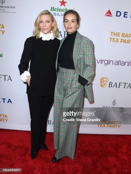 Cate Blanchett, Nina Hossarrives at the The BAFTA Tea Party at Four Seasons Hotel Los Angeles at Beverly Hills on January 14, 2023 in Los Angeles,...