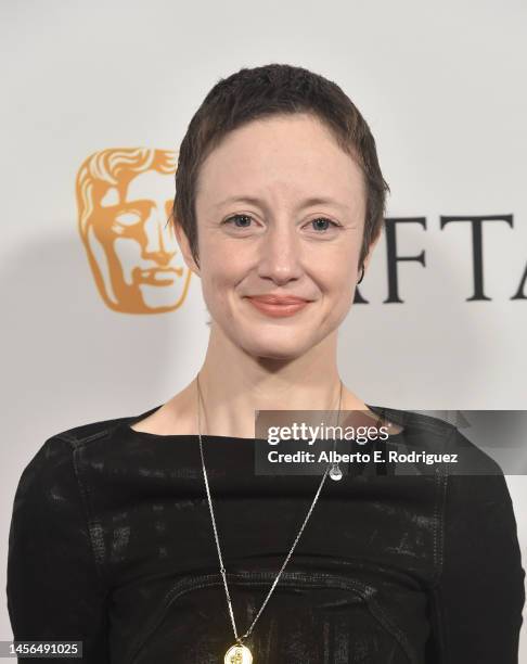 Andrea Riseborough attends The BAFTA Tea Party at the Four Seasons Hotel Los Angeles at Beverly Hills on January 14, 2023 in Los Angeles, California.