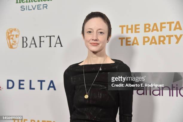Andrea Riseborough attends The BAFTA Tea Party at the Four Seasons Hotel Los Angeles at Beverly Hills on January 14, 2023 in Los Angeles, California.