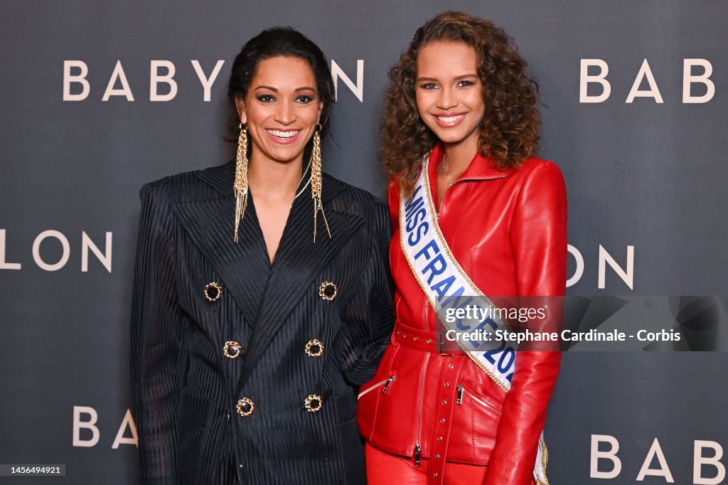 Cindy Fabre and Miss France 2023 Indira Ampiot attend the "Babylon