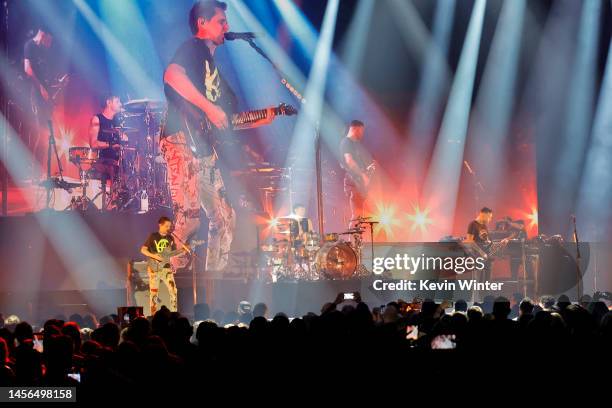 Matthew Bellamy, Dominic Howard, and Chris Wolstenholme of Muse perform onstage at the 2023 iHeartRadio ALTer EGO Presented by Capital One at The Kia...