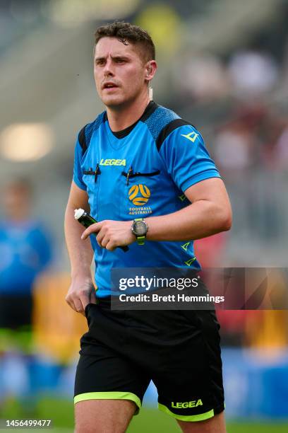 Referee Jack Morgan is pictured during the round 12 A-League Men's match between Western Sydney Wanderers and Melbourne City at CommBank Stadium, on...