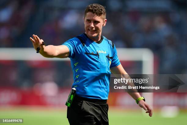 Referee Jack Morgan is pictured during the round 12 A-League Men's match between Western Sydney Wanderers and Melbourne City at CommBank Stadium, on...