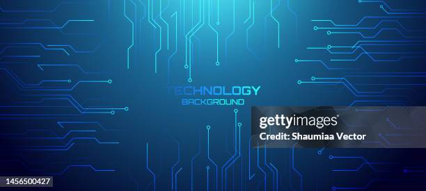 wide blue background with various technological elements. hi-tech computer digital technology concept. abstract technology communication. neon glowing lines. speed and motion blur over dark background - heads up display video game stock illustrations