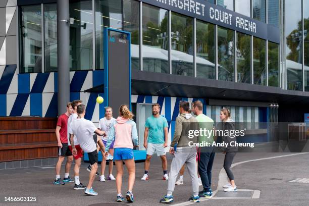 Petra Kvitova of Czech Republic is seen with her team ahead of the 2023 Australian Open at Melbourne Park on January 15, 2023 in Melbourne, Australia.