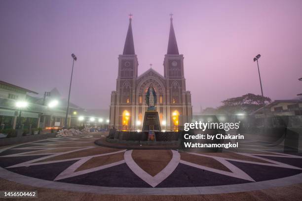 the cathedral of immaculate conception chanthaburi in the morning fog. - cathedral of the immaculate conception stock pictures, royalty-free photos & images