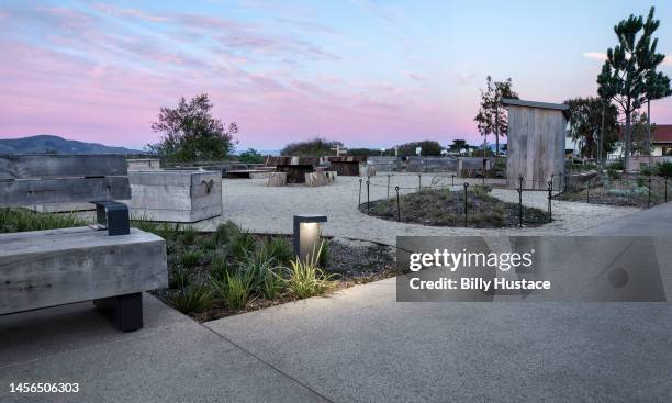 illuminated footpath in san francisco's famous presidio at sunset - the presidio stock pictures, royalty-free photos & images