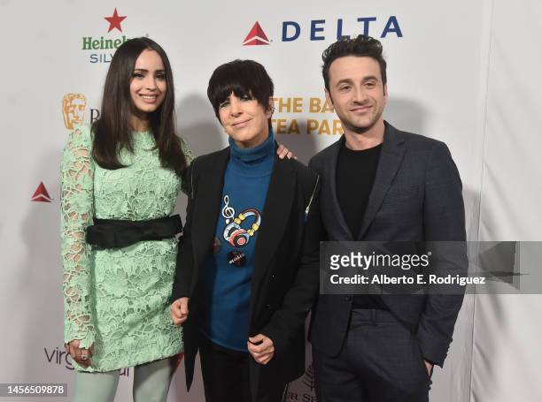 Sofia Carson, Diane Warren and Justin Hurwitz attend The BAFTA Tea Party at the Four Seasons Hotel Los Angeles at Beverly Hills on January 14, 2023...